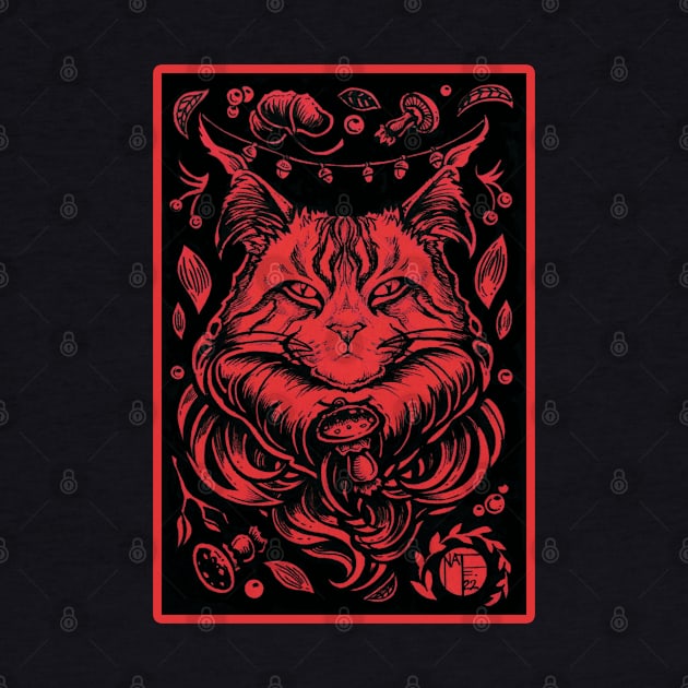 Forest Cat - Red Outlined Version by Nat Ewert Art